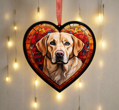Labrador Yellow Glass Effect Heart Suncatcher
